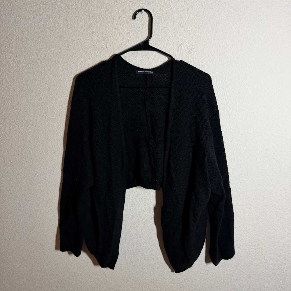 Brandy Melville Cardigan Cropped Sweater Womens One Size Black Knit Open Front